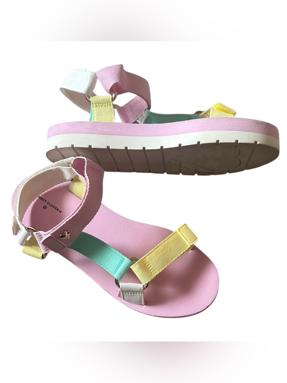 STONEY CLOVER PLATFORMS LIG SOLE PASTEL PINK YELLOW GREEN SANDALS 9